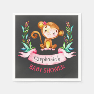 Chalkboard Watercolor Monkey Girl Baby Dusche Serviette