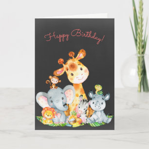 Chalkboard Watercolor Niedliche Jungle Animes Gebu Karte