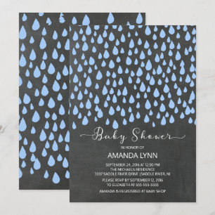 Chalkboard Watercolor Raindrops Boys Baby Dusche Einladung