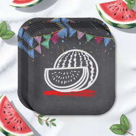 Chalkboard Watermelon Zeichnend Kinderdusche Pappteller