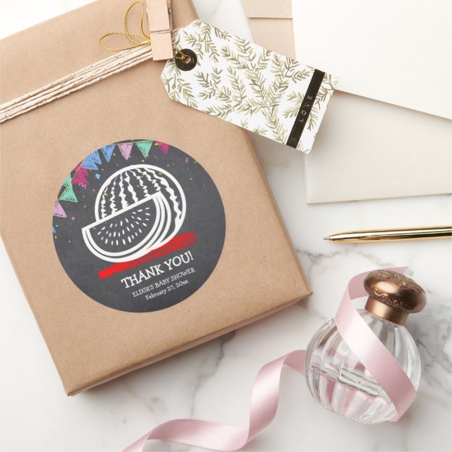 Chalkboard Watermelon Zeichnend Kinderdusche Runder Aufkleber (Schenken)