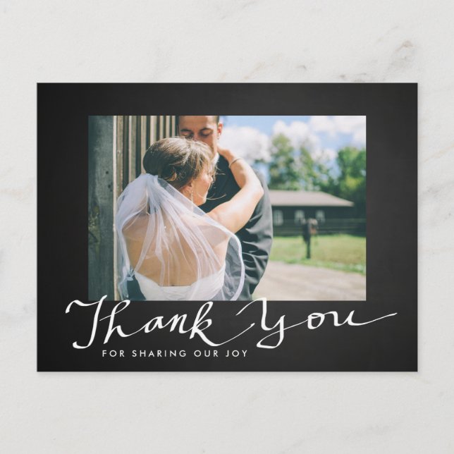 Chalkboard Wedding Danke Typografy Foto Postkarte (Vorderseite)
