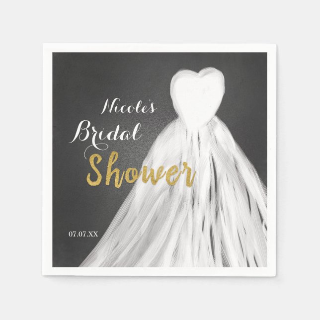 Chalkboard Wedding Dress Brautparty Serviette (Vorderseite)