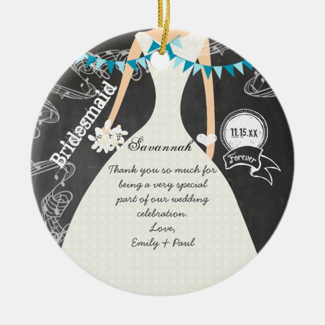 Chalkboard Wedding Gown Bridesmaid Geschenke Keramikornament (Vorne)