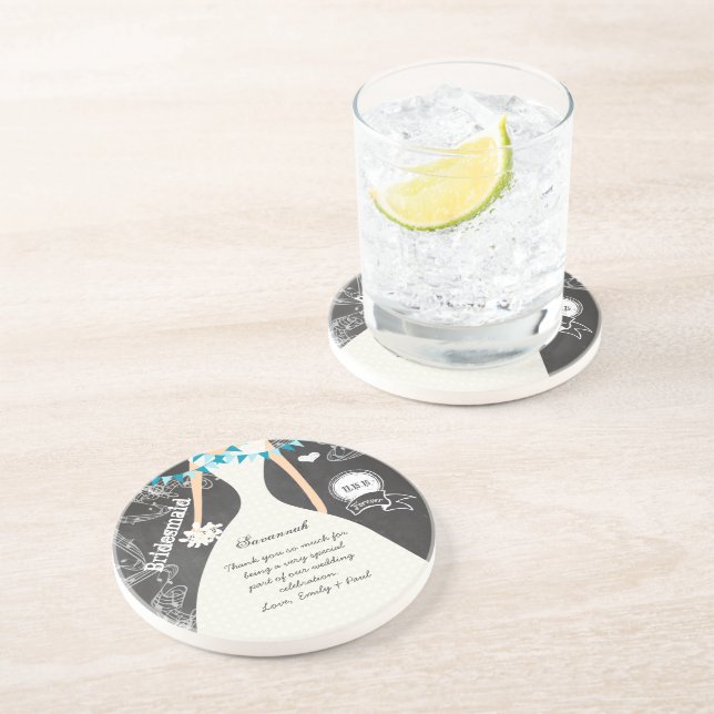 Chalkboard Wedding Gown Bridesmaid Keepake Geschen Sandstein Untersetzer (Seite)