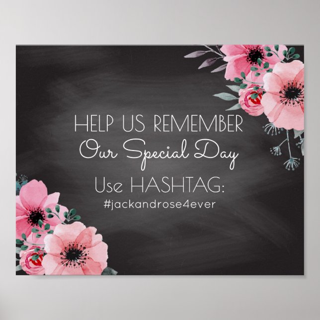 Chalkboard Wedding Hashtag Sign | Soziale Medien Poster (Vorne)