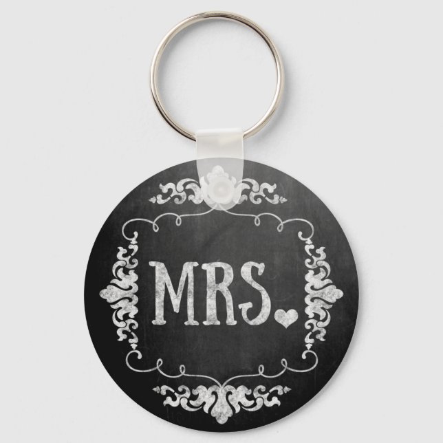 Chalkboard Wedding "Mrs." Schlüsselanhänger (Vorderseite)