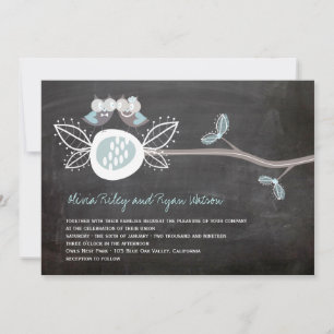 Chalkboard Wedding Owls Woodland Rustikale Einladu Einladung