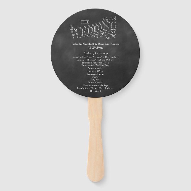 Chalkboard Wedding Program Fan Fächer (Vorderseite)