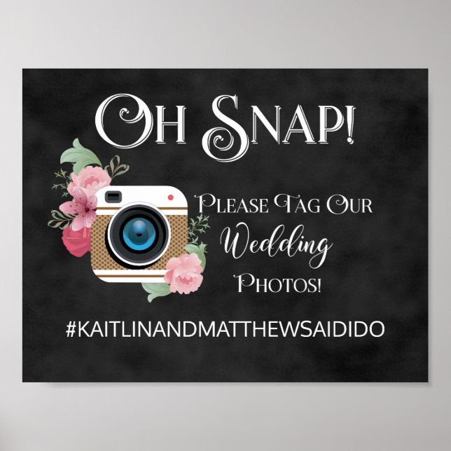 Chalkboard Wedding Sign Fotos Hashtag Poster (Vorne)