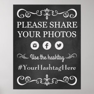 Chalkboard Wedding Social Media Hashtag Sign Poster