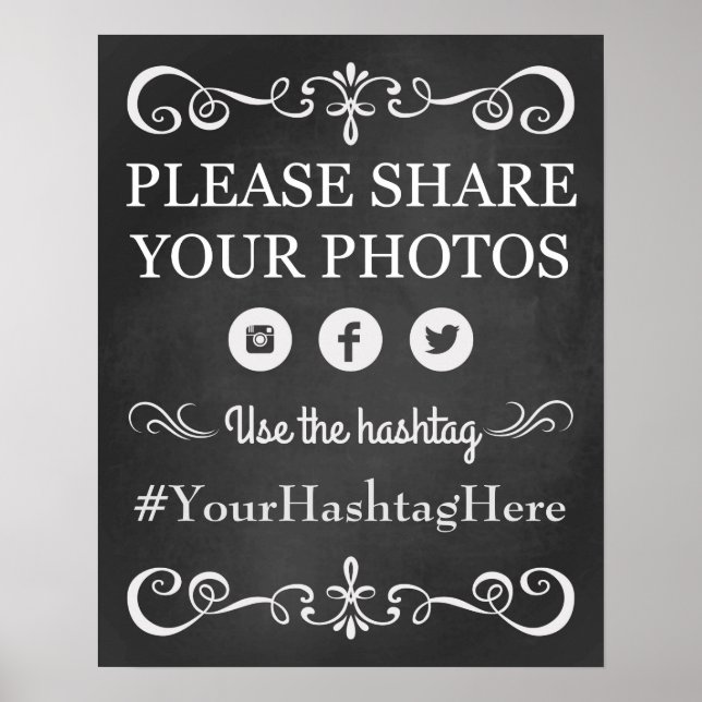 Chalkboard Wedding Social Media Hashtag Sign Poster (Vorne)