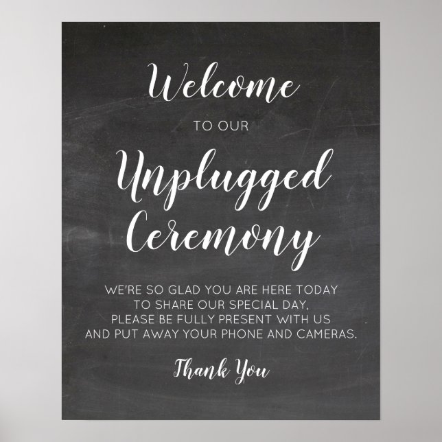 Chalkboard Wedding Unplugged Zeremony Signs Poster (Vorne)