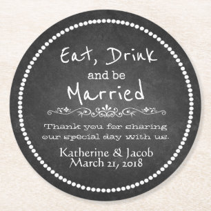 Chalkboard Wedding Vielen Dank für Ihr Interesse P Runder Pappuntersetzer