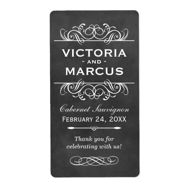 Chalkboard Wedding Wine Bottle Fevor Labels (Vorne)