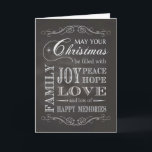Chalkboard - Weihnachten gefüllt mit der Hoffnung<br><div class="desc">Trendy Chalkboard Weihnachtskarte,  die lautet,  Mai Ihre Weihnachten gefüllt mit Freude,  Frieden,  Hoffnung,  Familie,  Liebe und viele glückliche Erinnerungen. von Simply Put von Robn entworfen; Ober- und Unterschmuck von Free Fotoshop Org.</div>