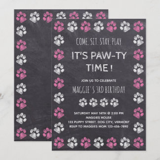 Chalkboard Welpe Pawty Pink Hund Geburtstag Einladung