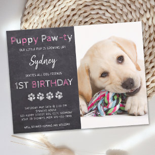 Chalkboard Welpe Pawty Pink Hund Geburtstagsparty Postkarte