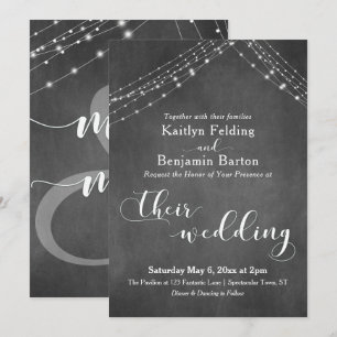 Chalkboard White Light Strings Calligraphy Wedding Einladung