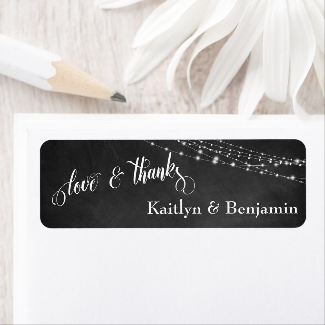 Chalkboard, White Light Strings Liebe & Danke (Insitu)