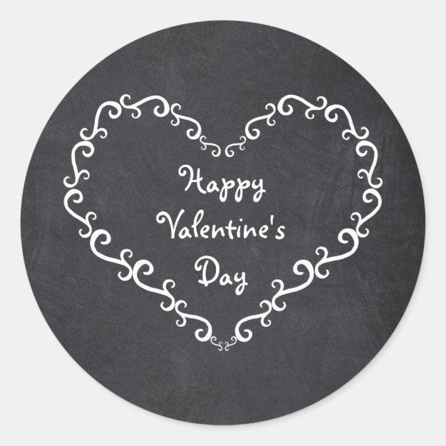 Chalkboard White Orament Heart Valentine Stickers (Devant)
