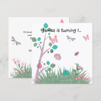 CHALKBOARD WHITE WOODLAND BUG BUTTERFLIES GEBURTST EINLADUNG