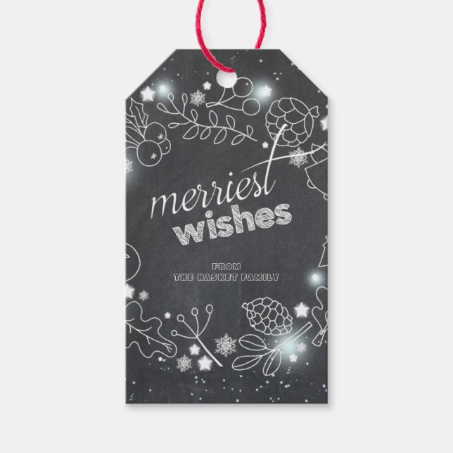 Chalkboard Winter Botanischer Weihnachtsurlaub Geschenkanhänger (Vorderseite)