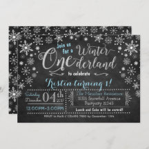 Chalkboard Winter ONE derland Invitation d'anniver
