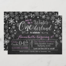 Chalkboard Winter ONE derland Invitation d'anniver