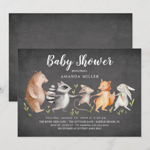Chalkboard Woodland Animals Kinderdusche Einladung