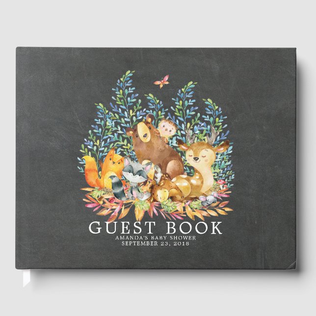 Chalkboard Woodland Baby Showbook Gästebuch (Vorderseite)