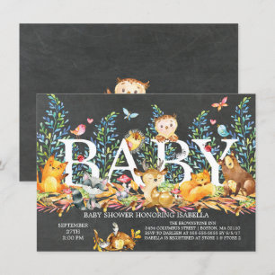Chalkboard Woodland Neutral Baby Dusche Einladung