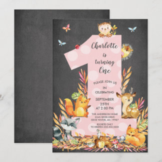 Chalkboard Woodland One Girls Einladung zum Geburt