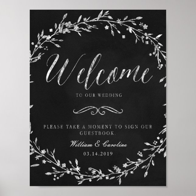 Chalkboard Wreath Wedding Gästebuchunterschrift Poster (Vorne)