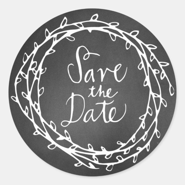Chalkboard Wreath Wedding Save the Date Sticker (Vorderseite)