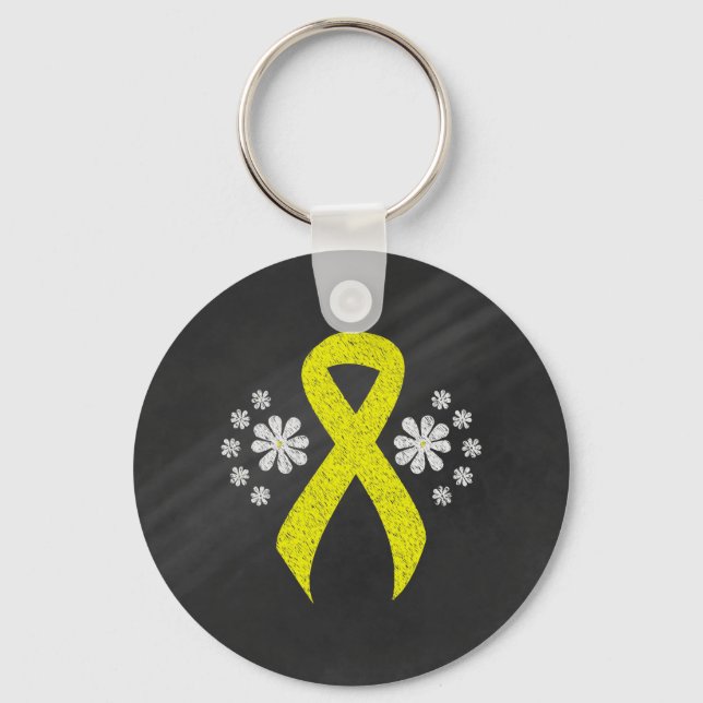 Chalkboard Yellow Awareness Ribbon Schlüsselanhänger (Vorderseite)