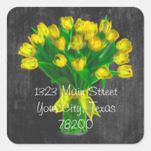 Chalkboard Yellow Tulips Adressenaufschrift