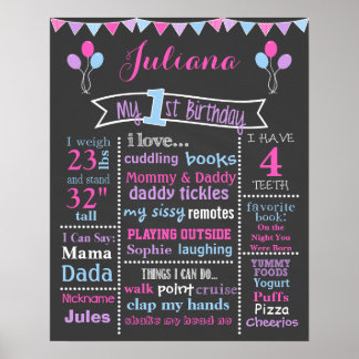 Chalkboard-Zeichen, rosa, Lila, blau Poster