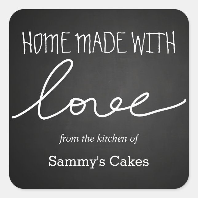 Chalkboard-Zuhause aus Liebe Typografie Quadratischer Aufkleber (Vorderseite)