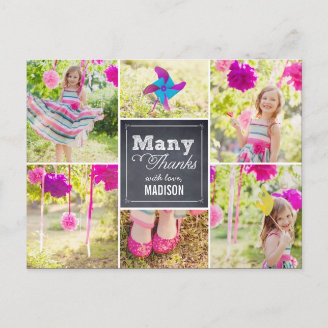 Chalked Collage Geburtstagsparty Danke Karte (Vorderseite)