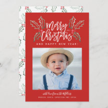 Chalky Brush Script Christmas Hollies Foto Red