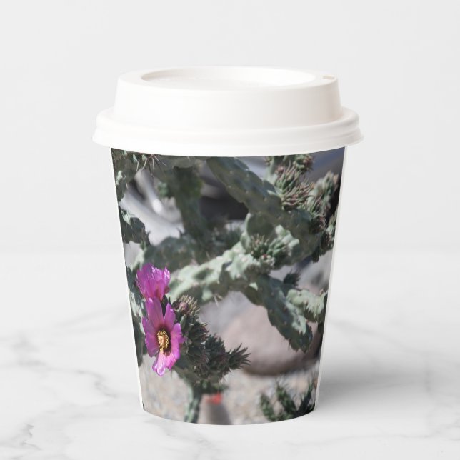 Challa Cactus in Blüte Pappbecher (Vorderseite)