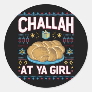 Challah At Ya Mädchen Lustige Hanukkah Lebensmitte Runder Aufkleber