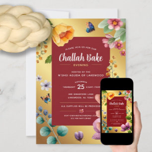 Challah Bake Événement Élégant Floral Invitation