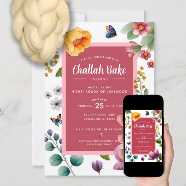 Challah Bake Event Floral Einladung (Von Creator hochgeladen)