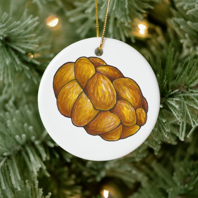 Challah Broad Loaf Happy Hanukkah Chanukah Keramikornament (Baum)