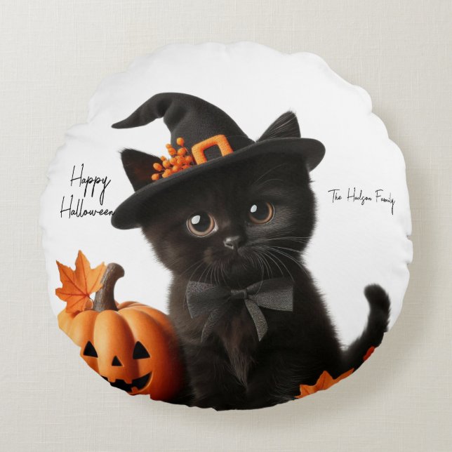 Chalot Halloween Kürbisfamilie Rundes Kissen (Vorderseite)