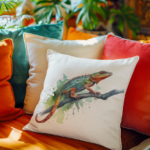 Chamäleon auf einem Zweig Aquarell lebhafte Farben