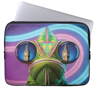 Chamäleon-Augenreflexion von Big Ben in Neonlichte Laptopschutzhülle
