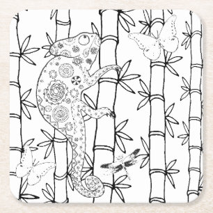 Chamäleon-Gekritzel Rechteckiger Pappuntersetzer